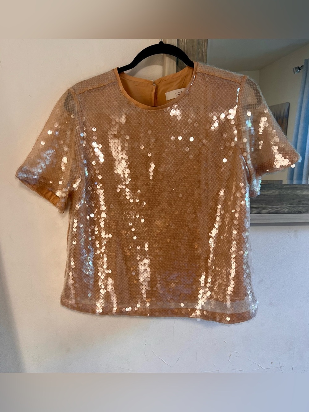 LOFT Rose Gold Sequin Short Sleeve Blouse